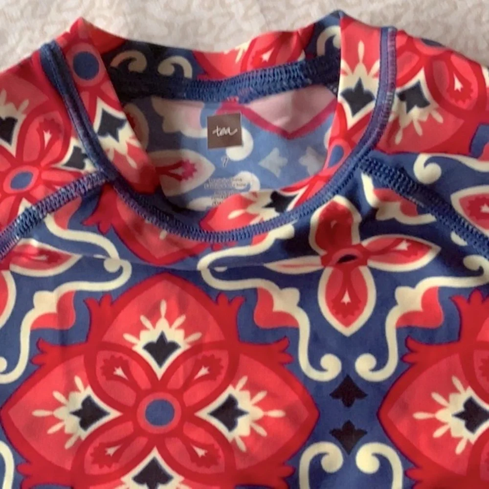Tea Collection Red and Blue Kids Swim Rashguard in size 7